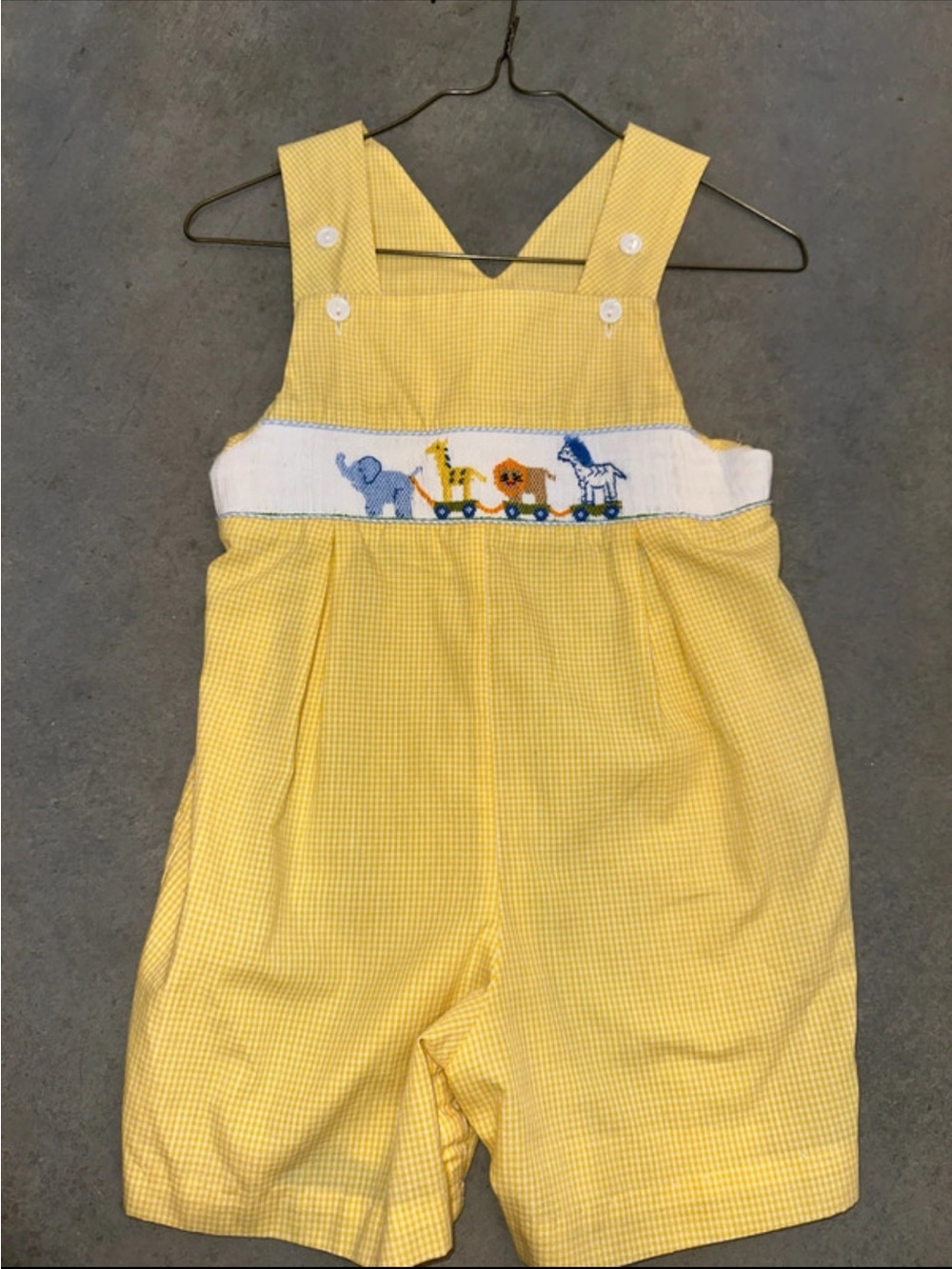 Collection B Yellow Smocked Safari Shortalls with Animal Train